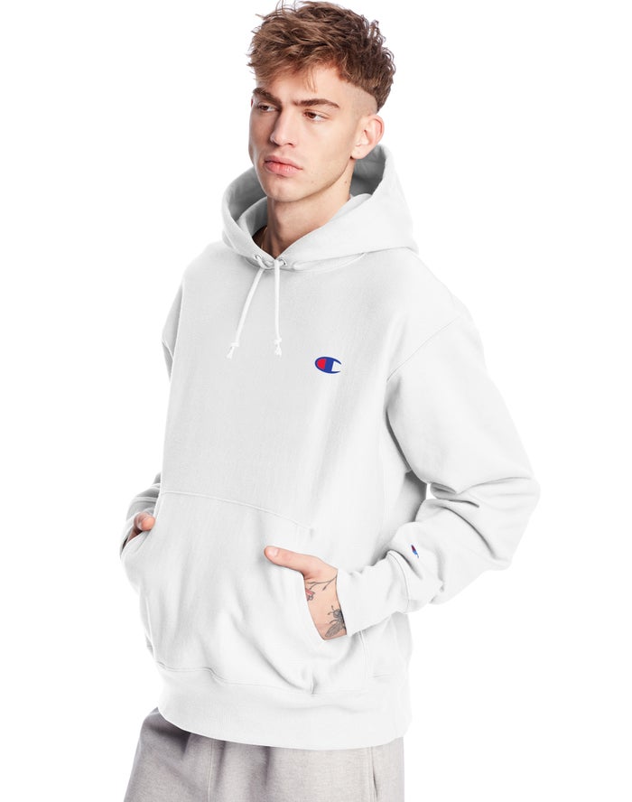 Champion Mens Hoodie NZ - Reverse Weave C Logo White ( 0479-IWDYU )